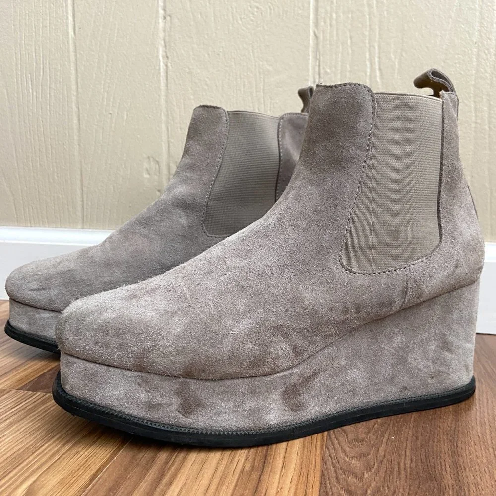 Free People Jeffrey Campbell Gray Suede Platform Wedge Chelsea Ankle Boot